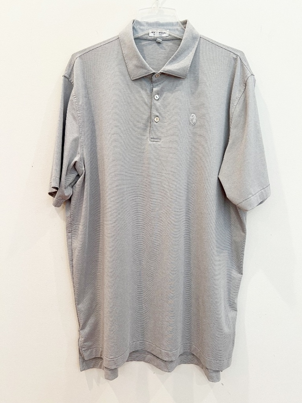 Peter Millar Polo Shirt Mens Extra Large Gray Striped Seahorse Summer Comfort